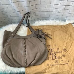 Firenze Bella Taupe Leather Bag W/Flower Detail